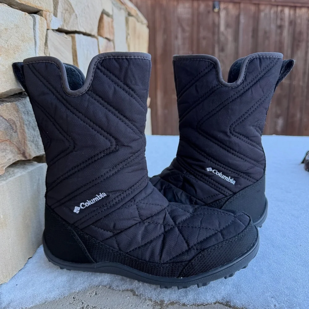 Columbia Minx Black Quilted Snow Rain Winter Boots Omni Heat water proof Sz-1. U